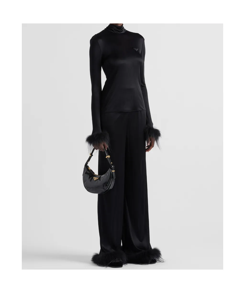 Long-Sleeved Feather-Detailed Top