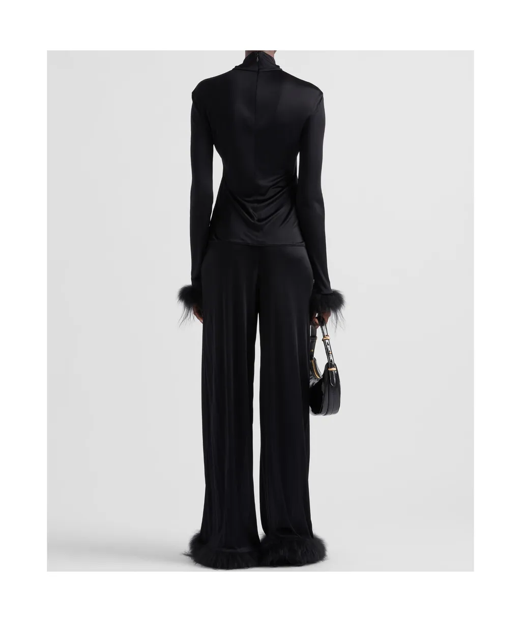 Long-Sleeved Feather-Detailed Top