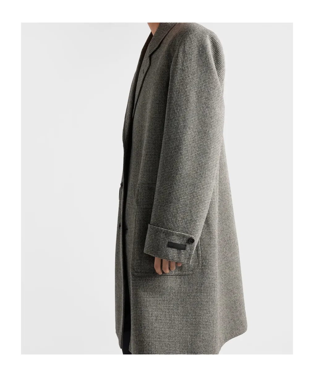Single-Breasted Houndstooth Check Wool Coat