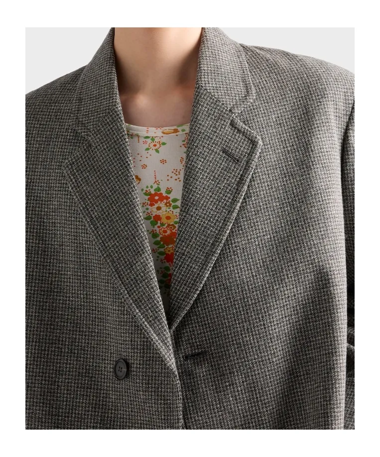 Single-Breasted Houndstooth Check Wool Coat