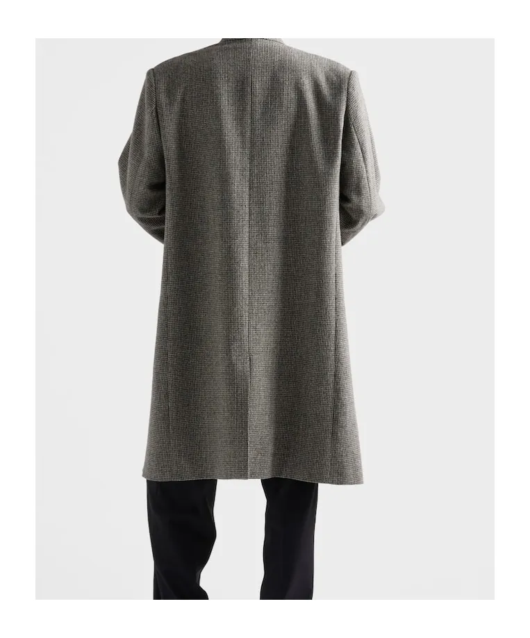Single-Breasted Houndstooth Check Wool Coat