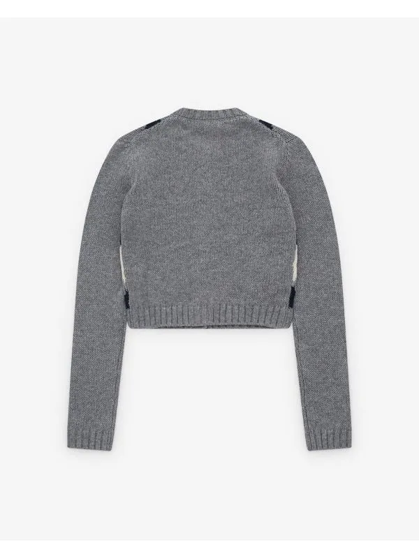 Check-Patterned Crewneck Cardigan