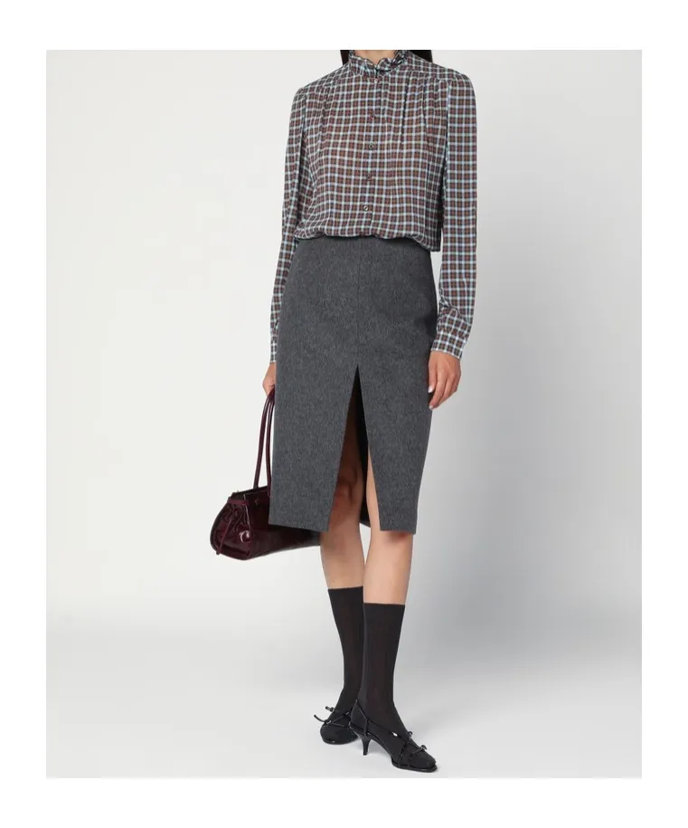 Long-Sleeved Checked Blouse