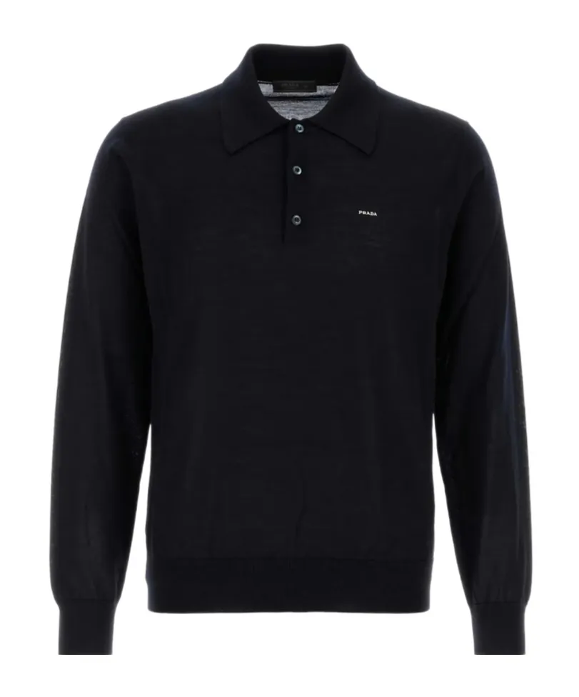 Long-Sleeved Superfine Wool Polo Sweater