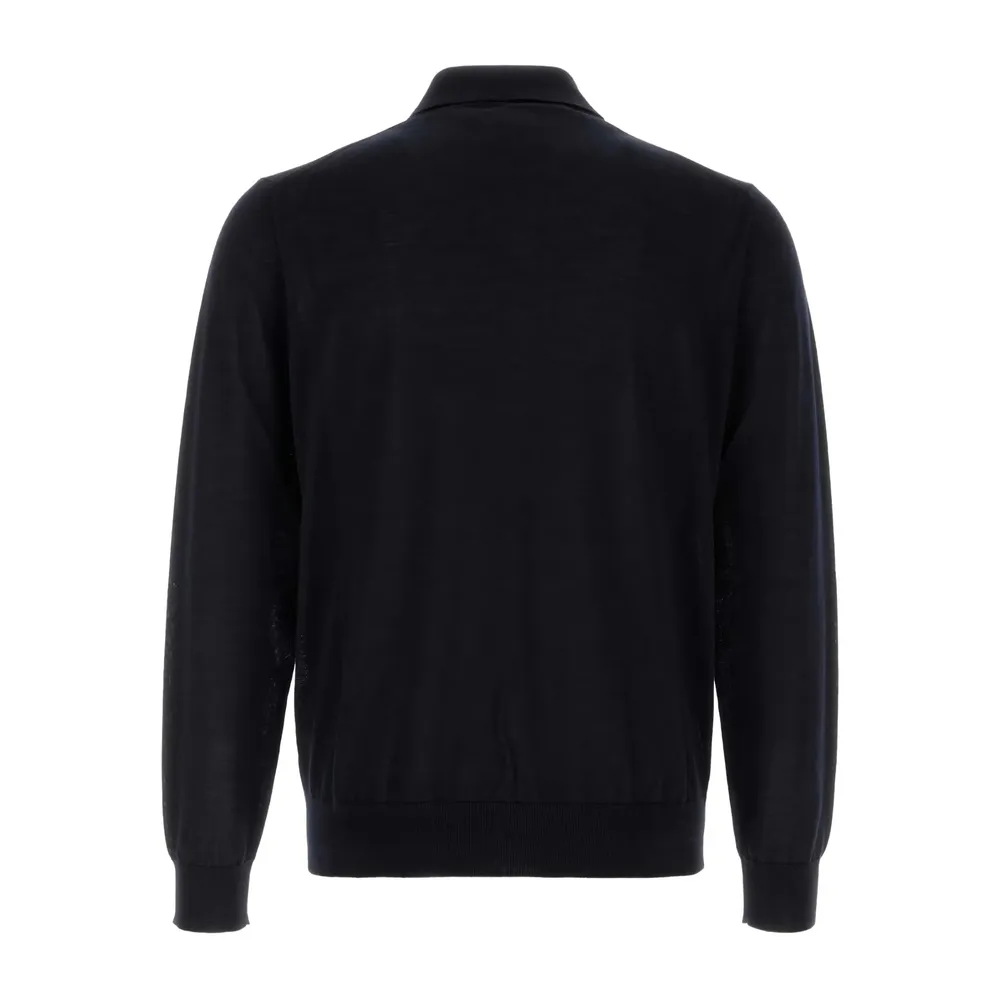 Long-Sleeved Superfine Wool Polo Sweater