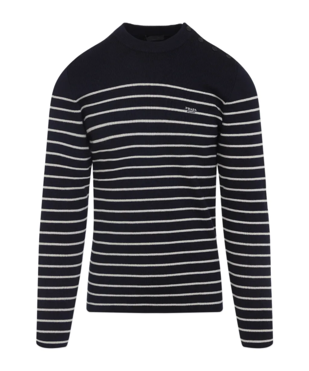 Striped Superfine Wool Crew-Neck Sweater