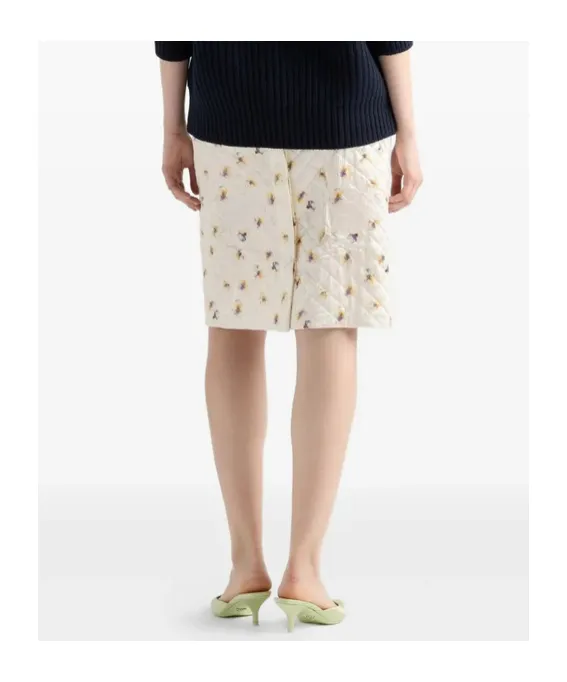 Floral-Print Quilted Satin Skirt