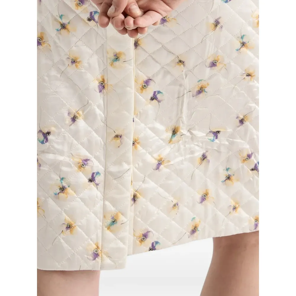 Floral-Print Quilted Satin Skirt