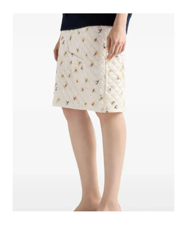 Floral-Print Quilted Satin Skirt