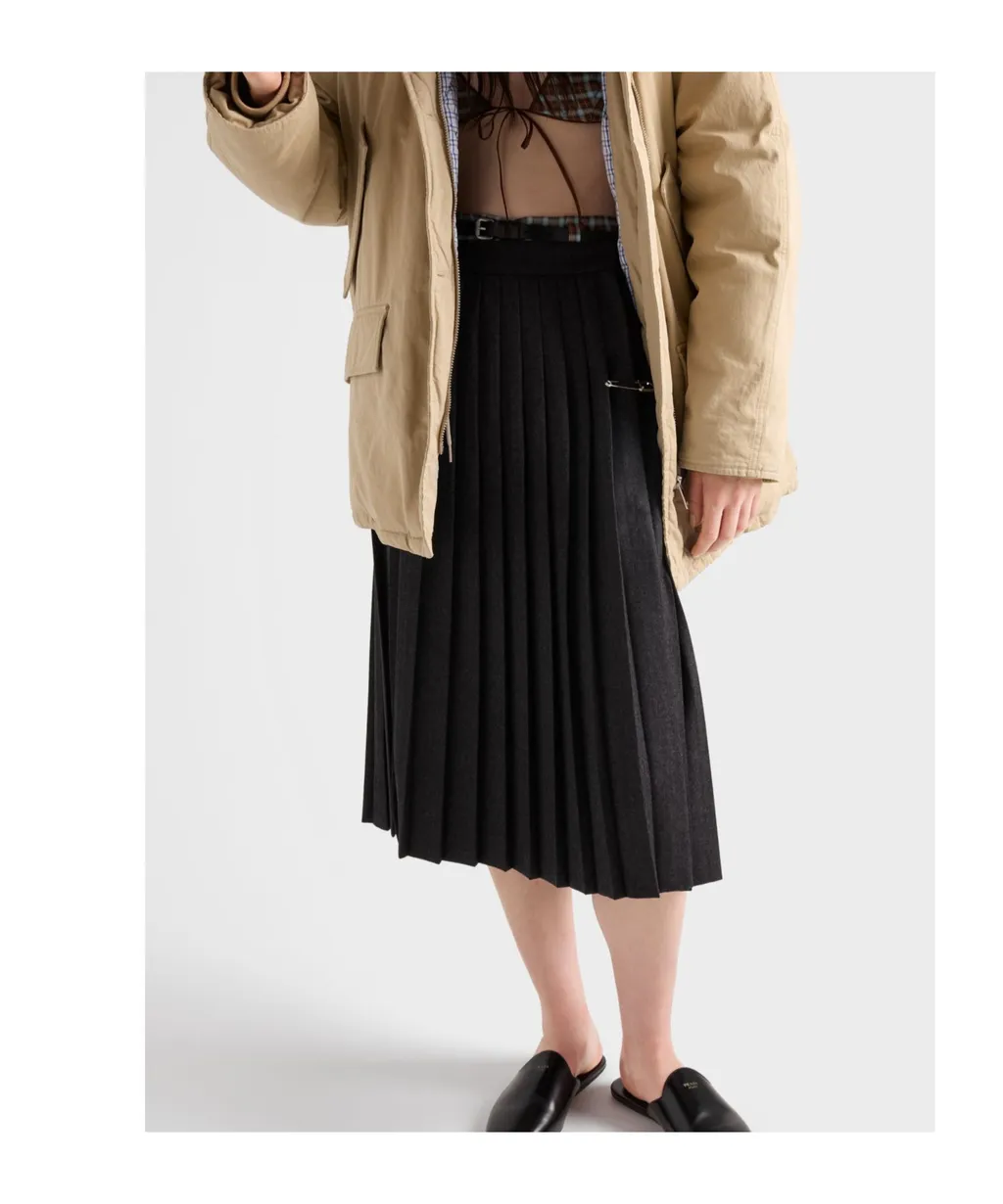 Pleated Wool Flannel Skirt