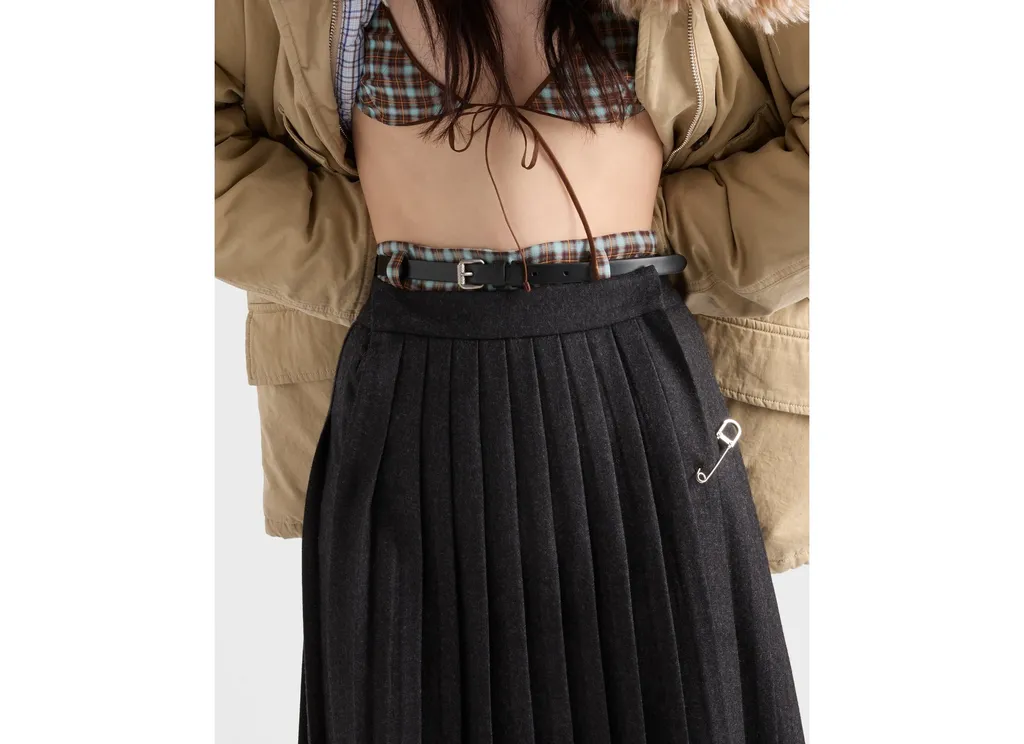 Pleated Wool Flannel Skirt