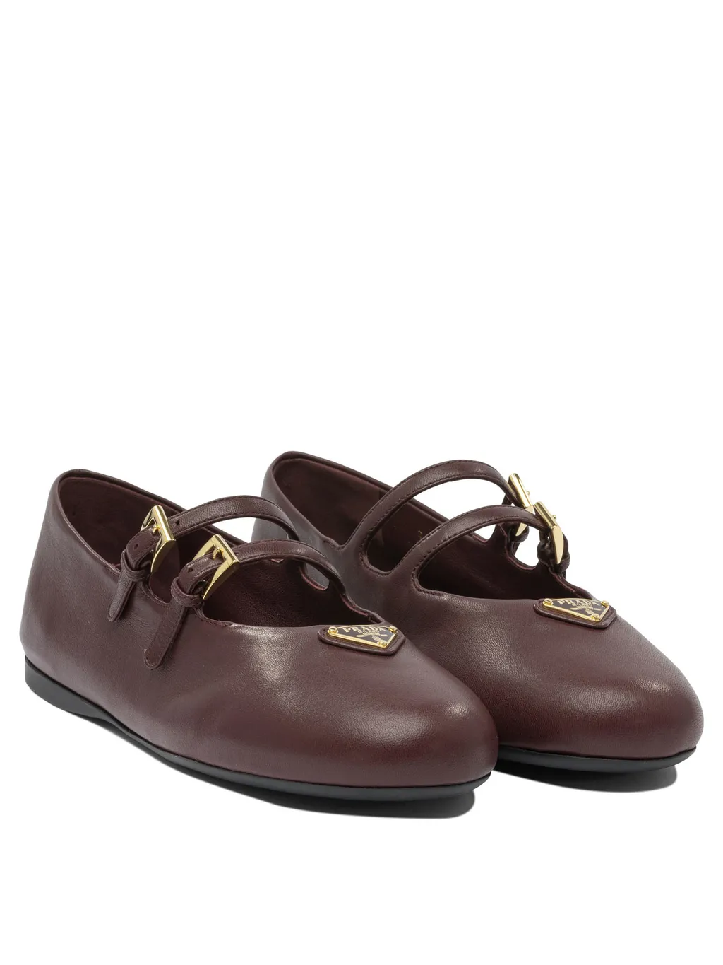 Double-Buckle Leather Ballet Flats