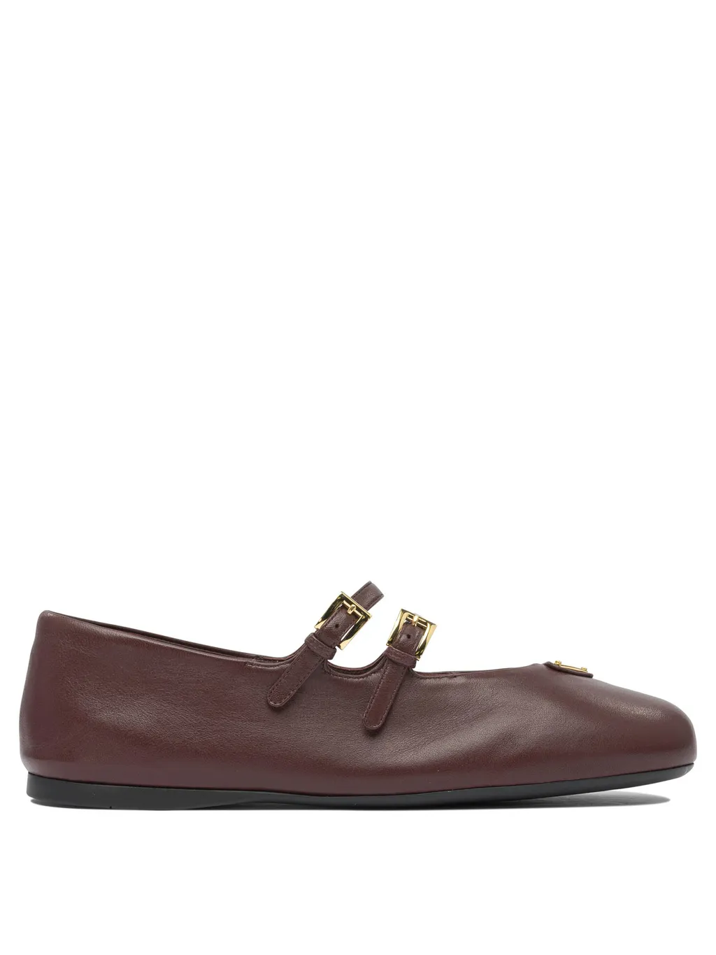 Double-Buckle Leather Ballet Flats