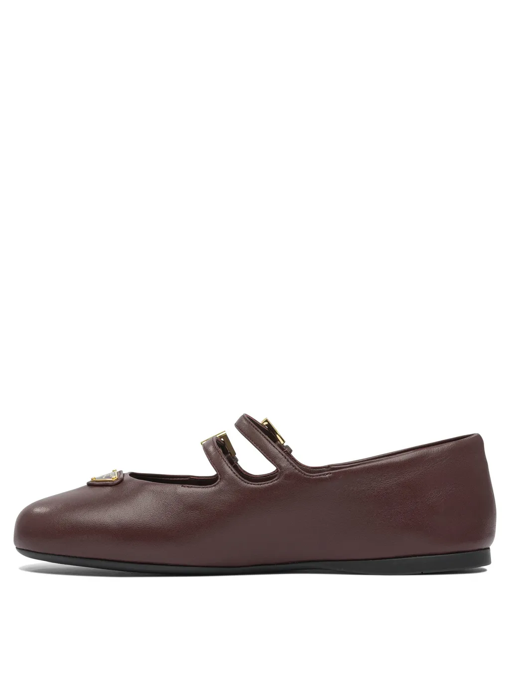 Double-Buckle Leather Ballet Flats