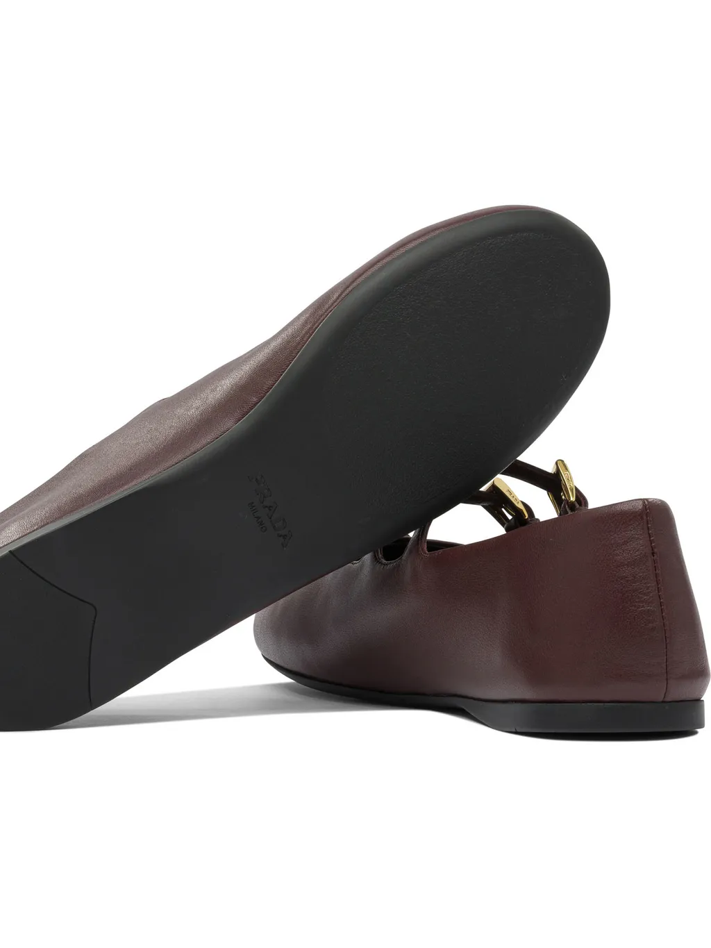 Double-Buckle Leather Ballet Flats