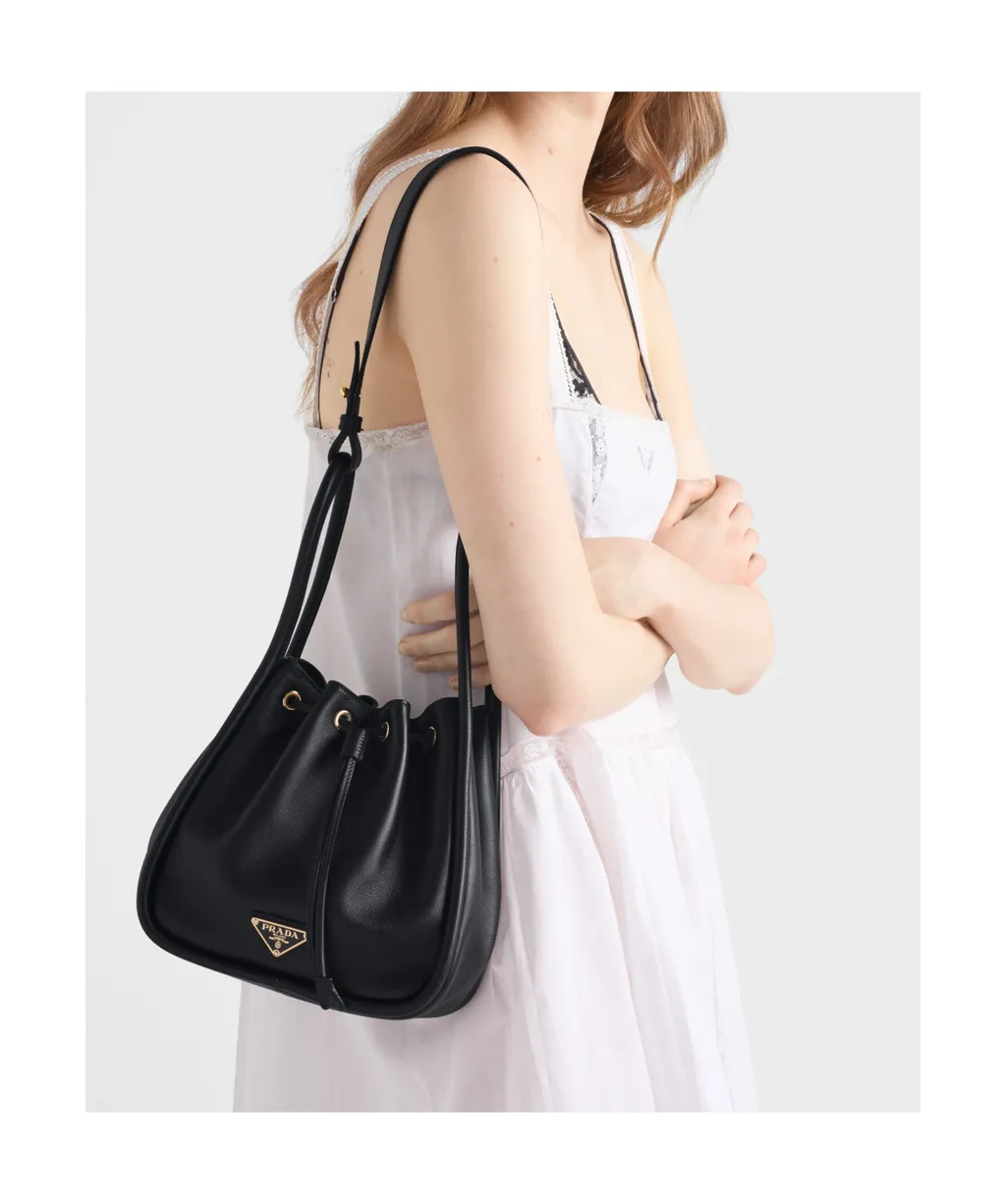 Triangle-Logo Drawstring Bucket Bag
