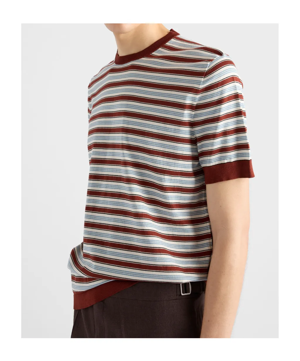 Short-Sleeved Striped Cotton Sweater