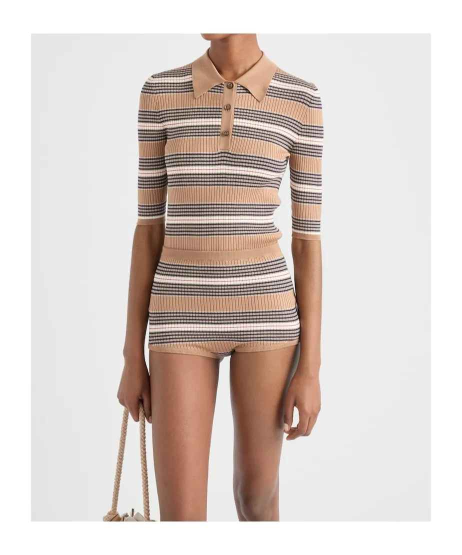 Striped Short-Sleeved Polo Shirt