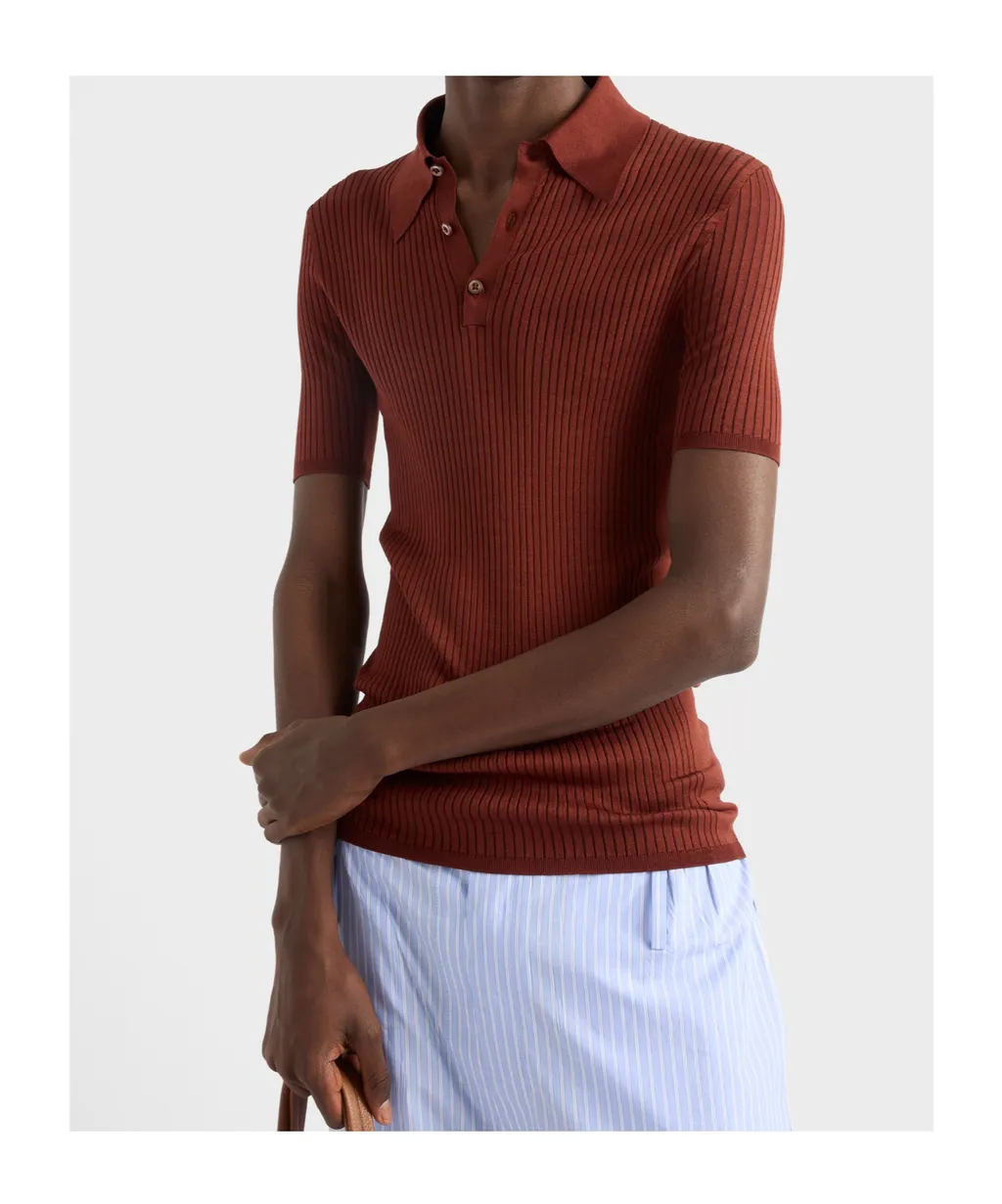 Ribbed Knit Cotton Polo Shirt