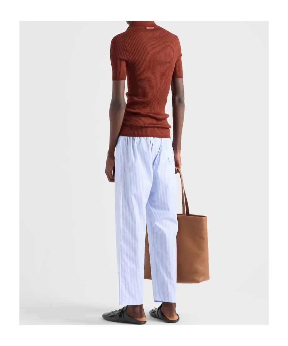 Ribbed Knit Cotton Polo Shirt