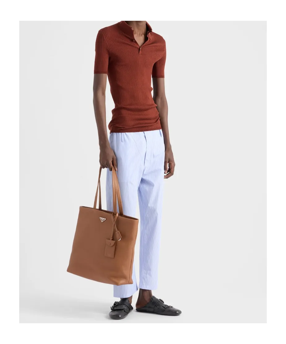 Ribbed Knit Cotton Polo Shirt