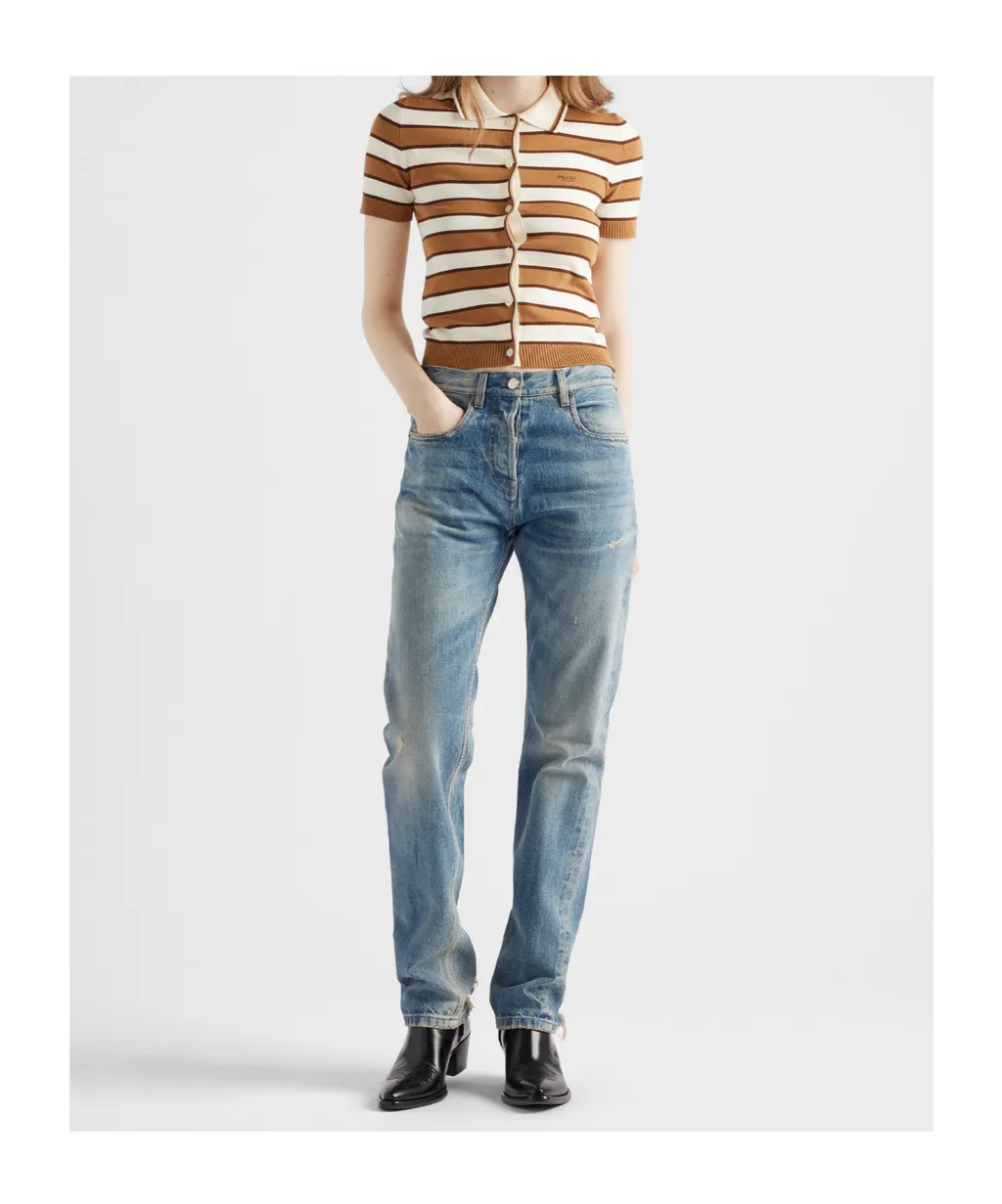 Short-Sleeved Striped Cotton Cardigan