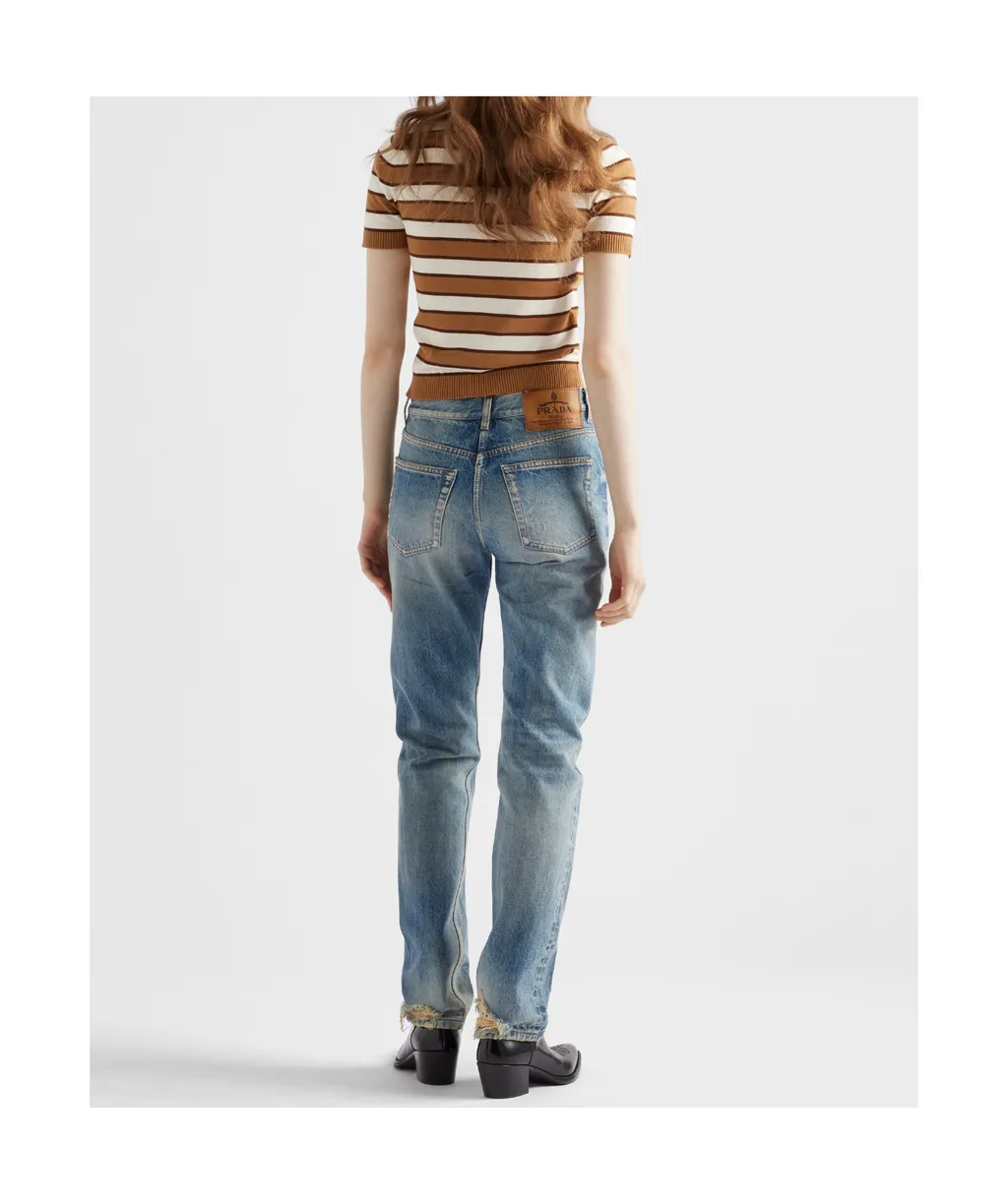 Short-Sleeved Striped Cotton Cardigan