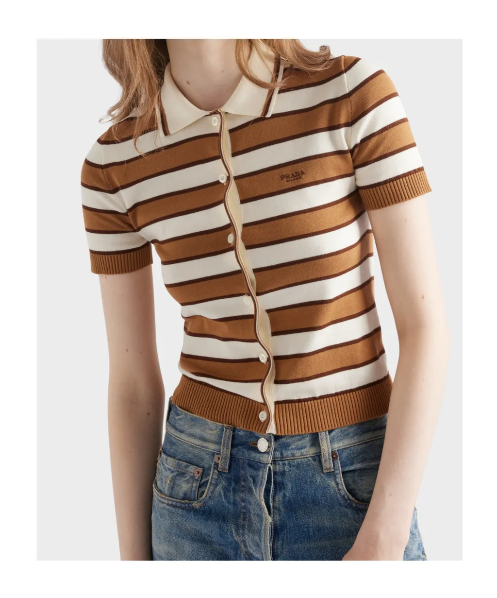 Short-Sleeved Striped Cotton Cardigan