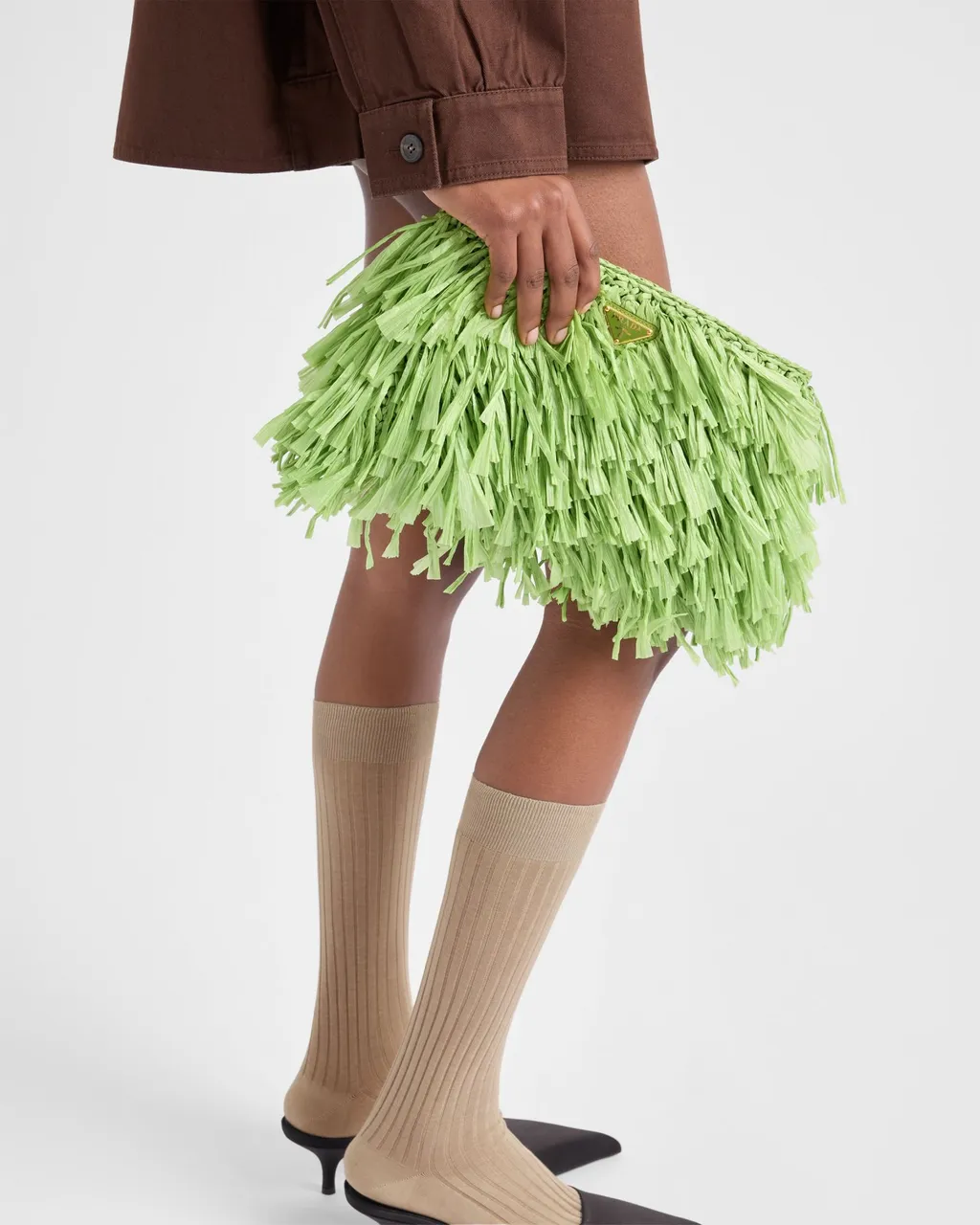 Triangle-Logo Fringed Clutch Bag