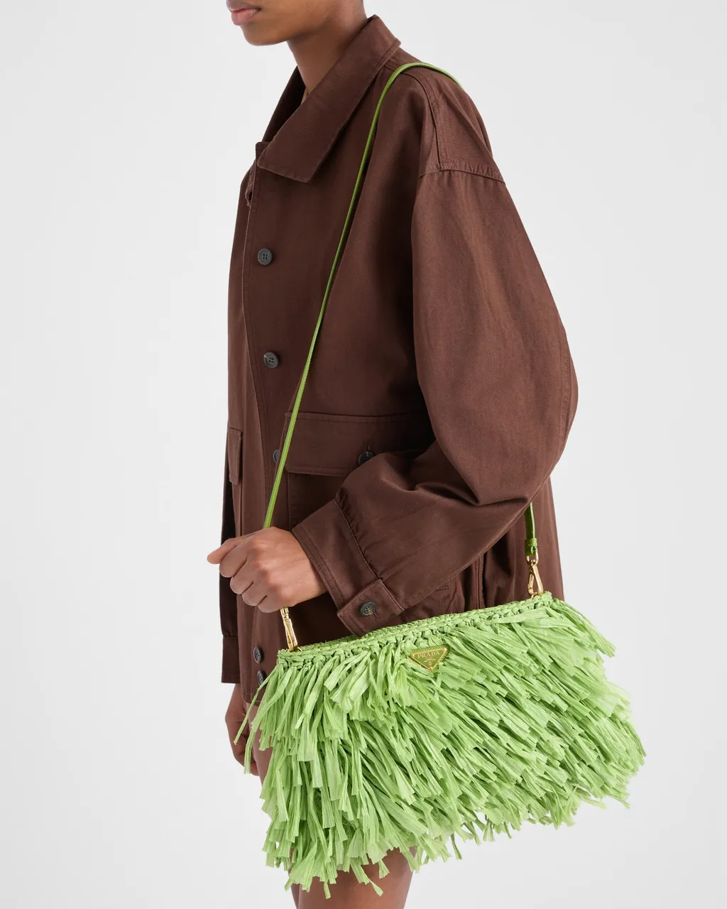 Triangle-Logo Fringed Clutch Bag