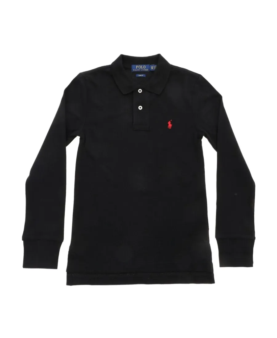 Logo Embroidered Long-Sleeved Polo Shirt
