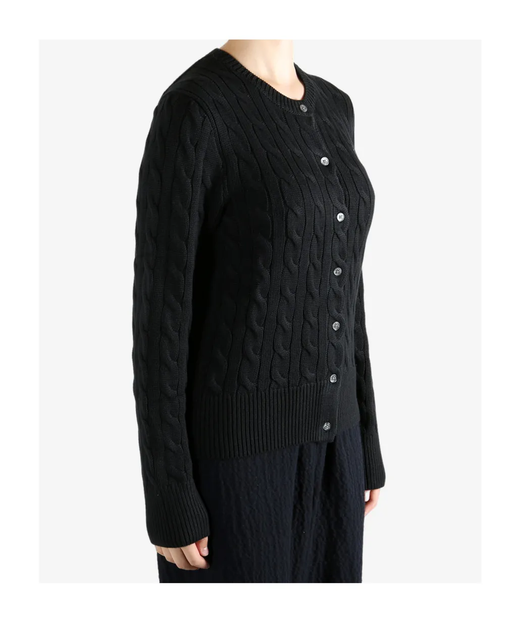 Logo Embroidered Cable-Knit Cardigan