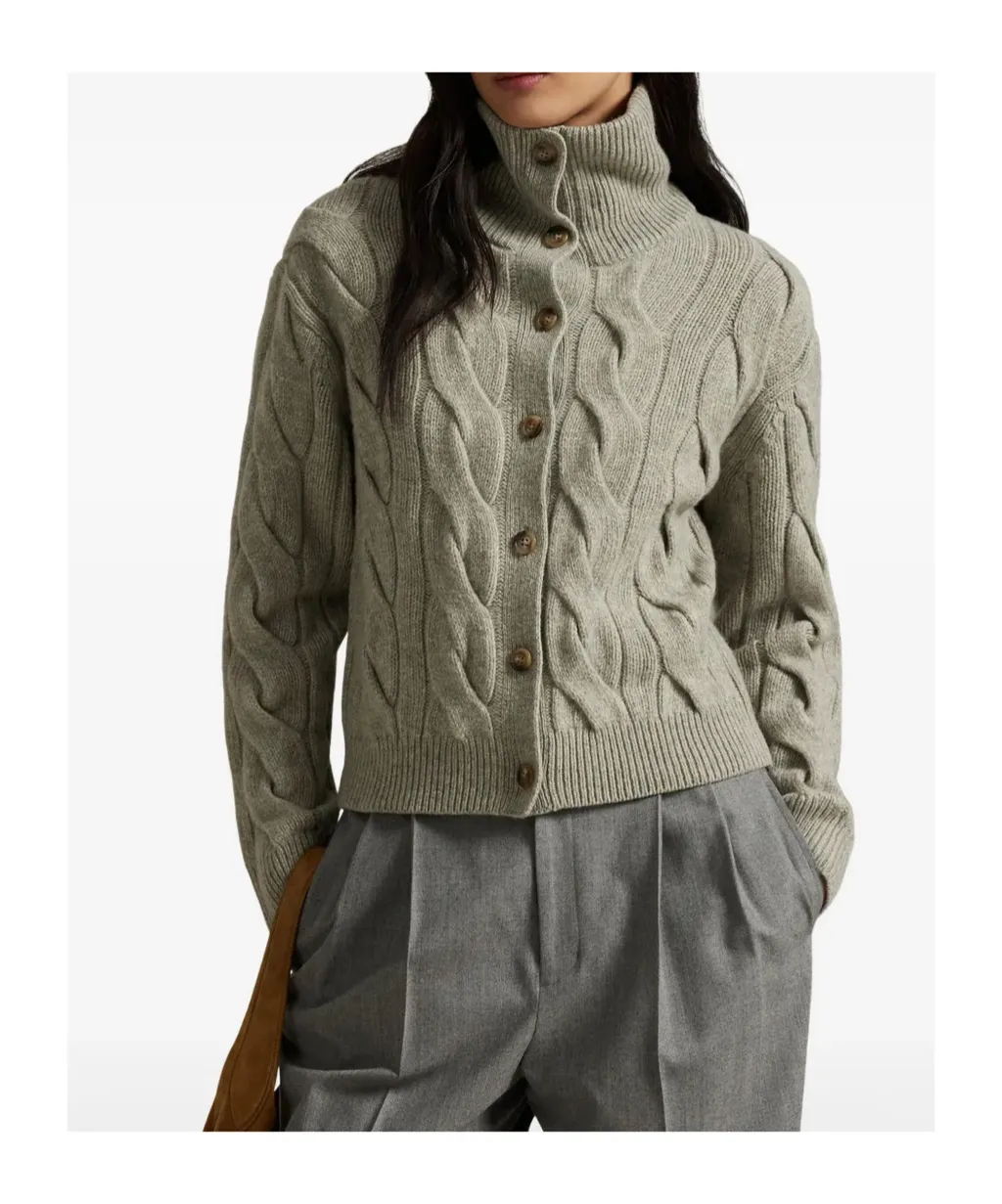 Cable-Knit Turtleneck Cardigan