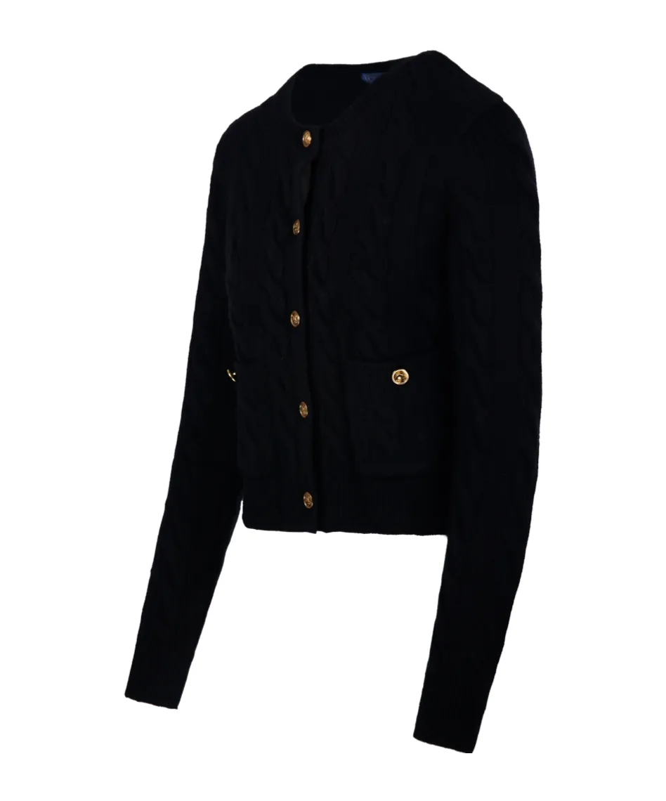 Cable-Knit Crewneck Buttoned Cardigan