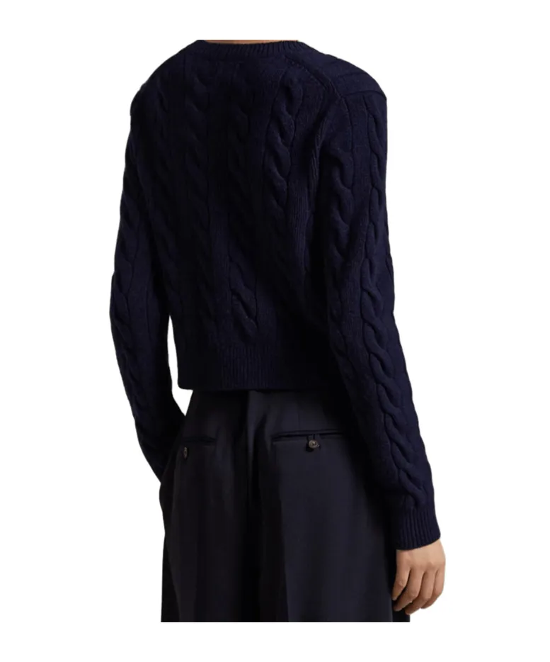 Cable-Knit Crewneck Buttoned Cardigan