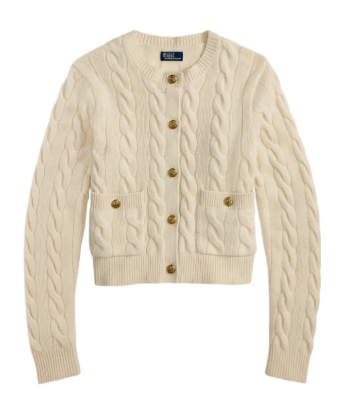 Cable-Knit Crewneck Buttoned Cardigan