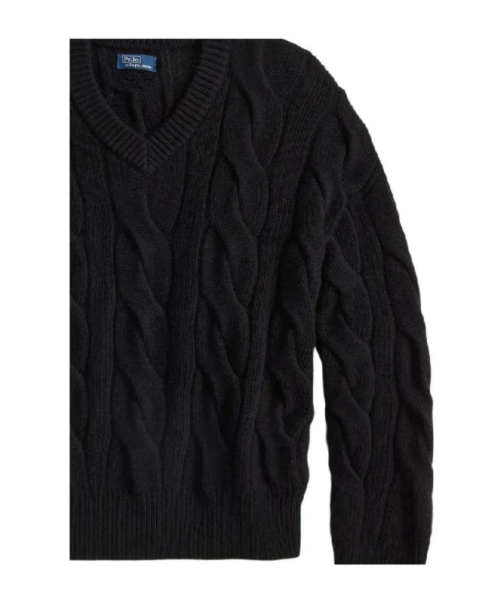 Cable-Knit V-Neck Pullover Sweater