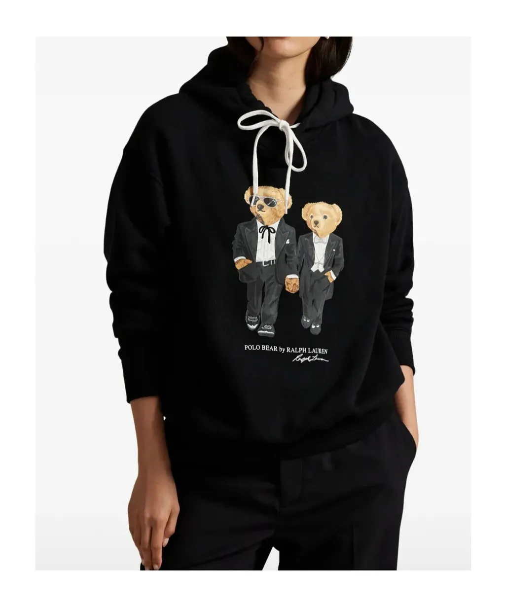 Polo Bear Printed Drawstring Hoodie
