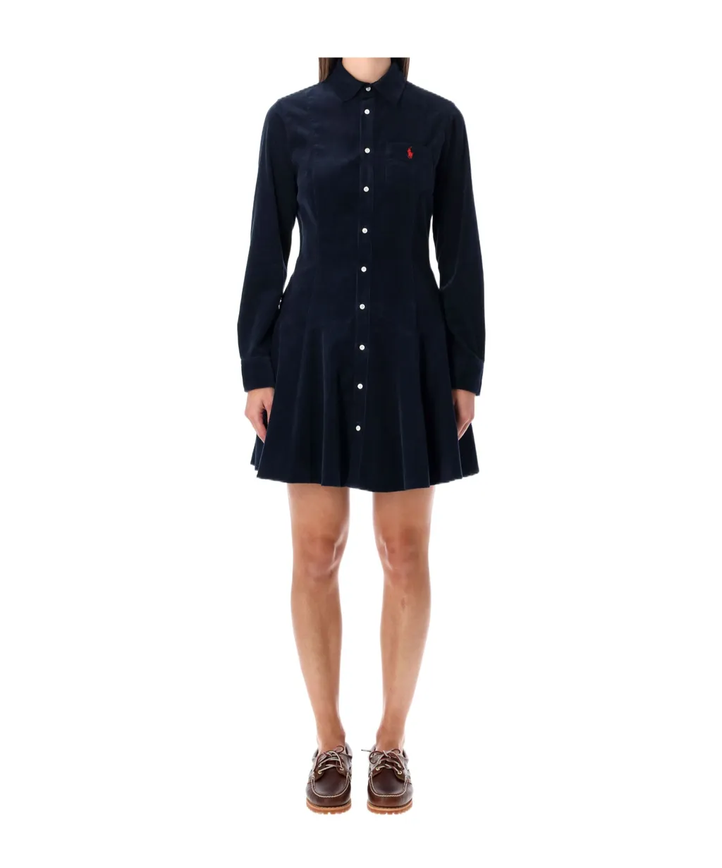Corduroy Flared Shirt Mini Dress
