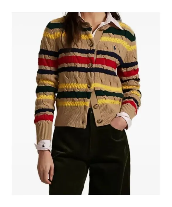 Logo Embroidered Striped Cardigan
