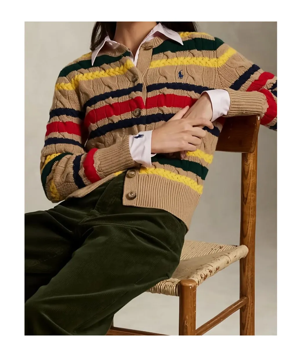 Logo Embroidered Striped Cardigan