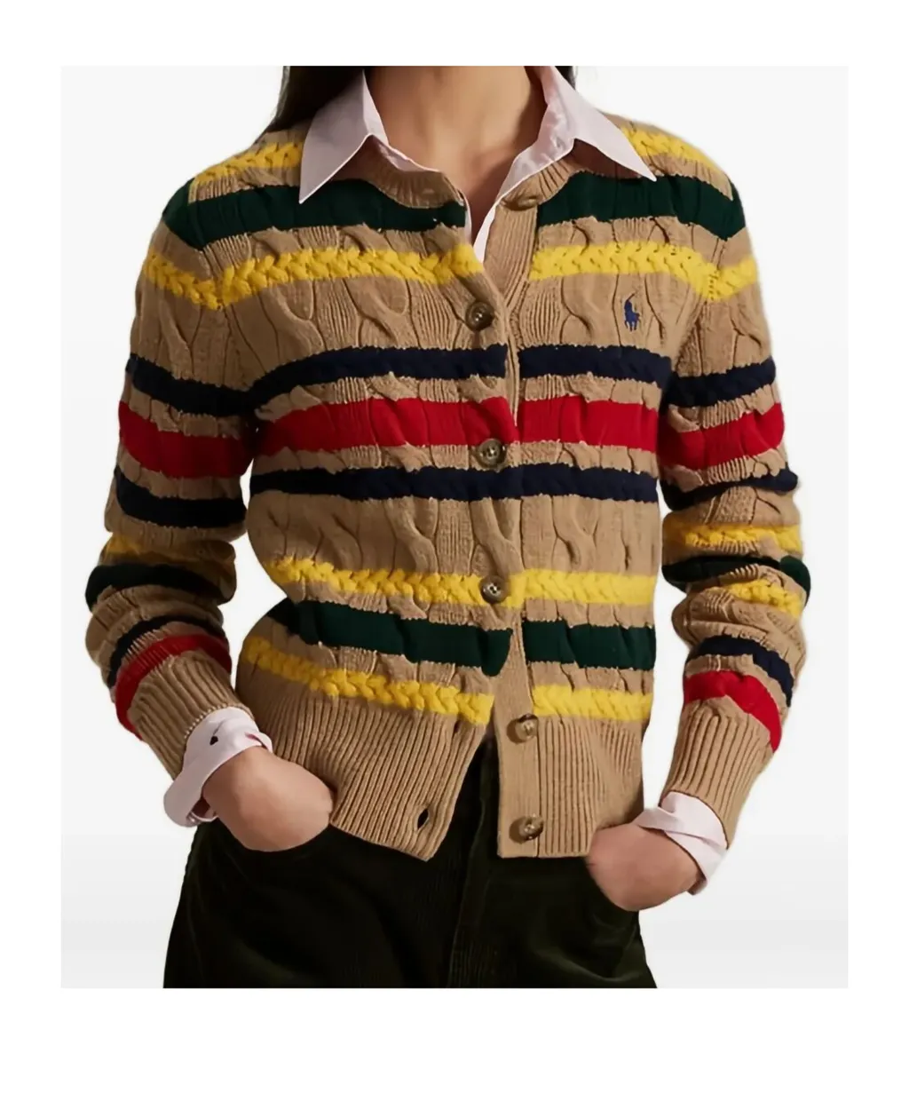 Logo Embroidered Striped Cardigan