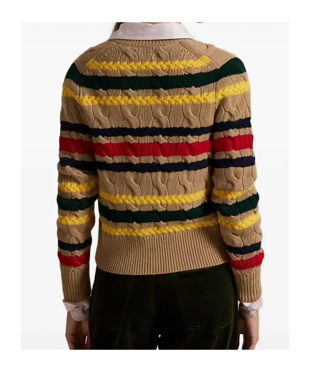 Logo Embroidered Striped Cardigan