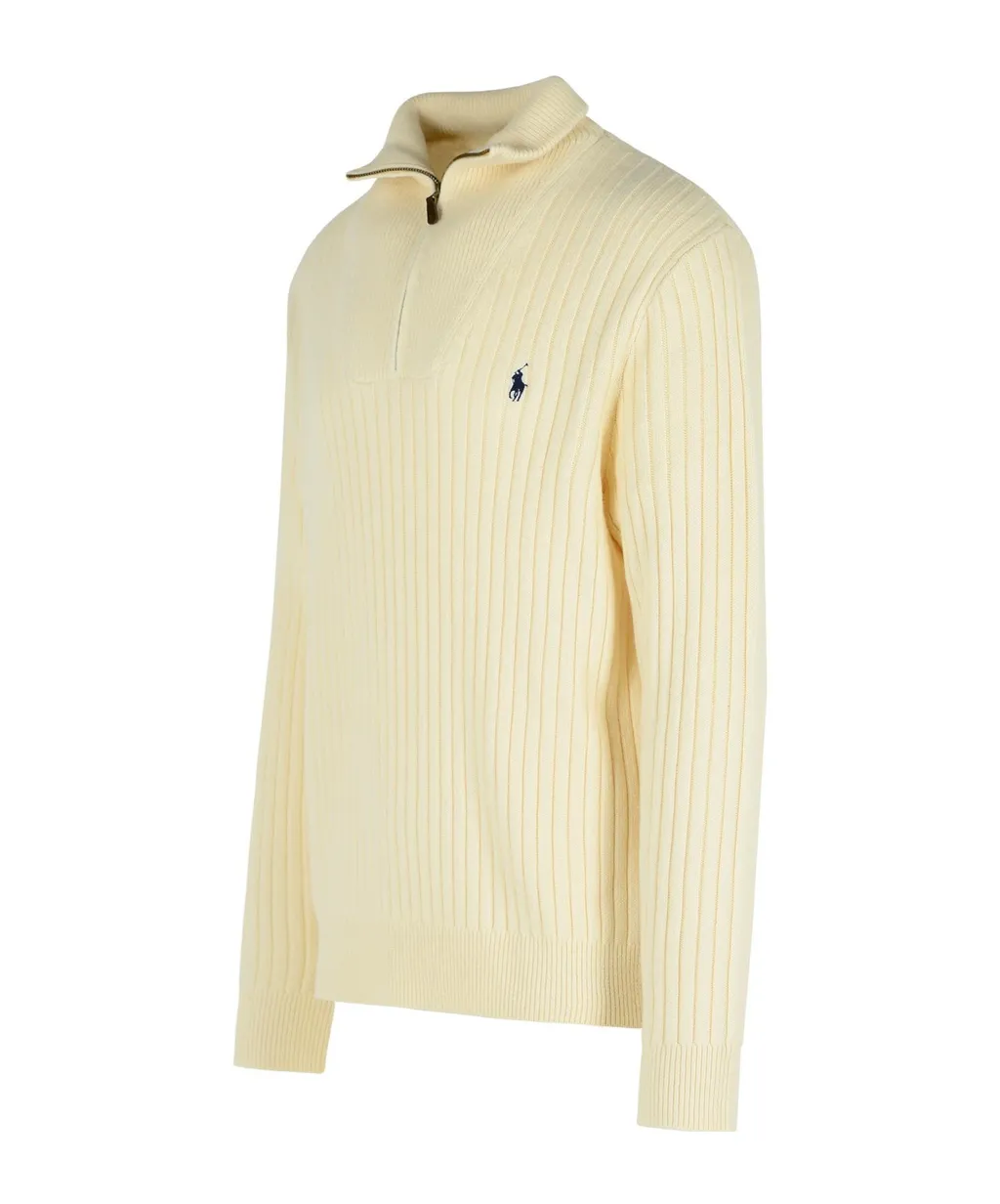 Ribbed High-Neck Half-Zip Sweater