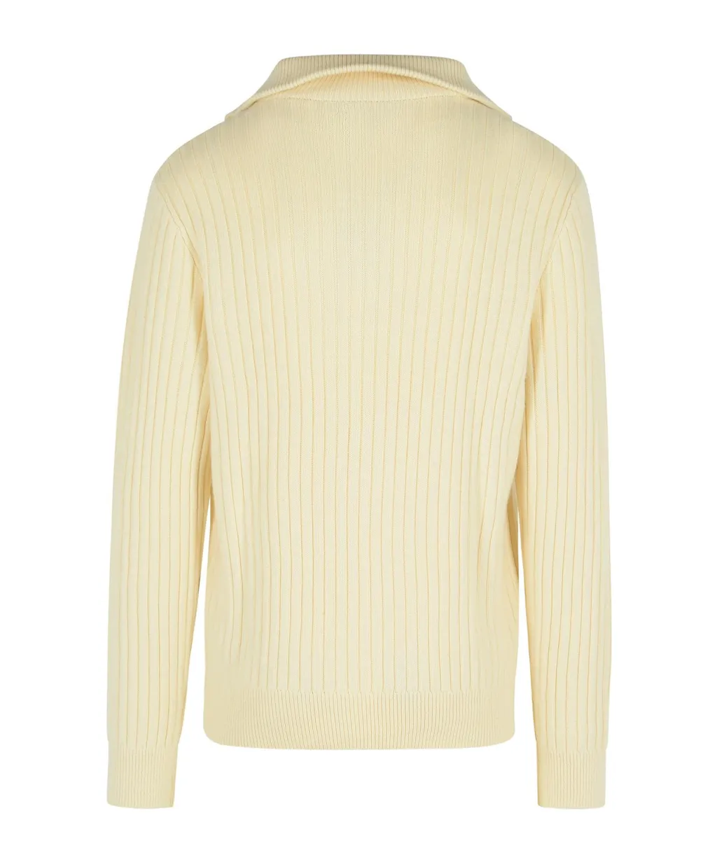 Ribbed High-Neck Half-Zip Sweater