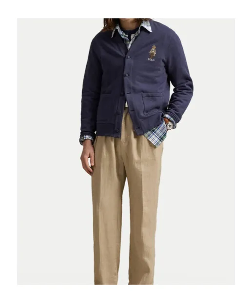 Bear-Embroidered Button Cardigan