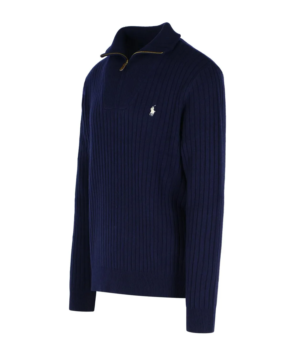 Ribbed Zip-Neck Sweater