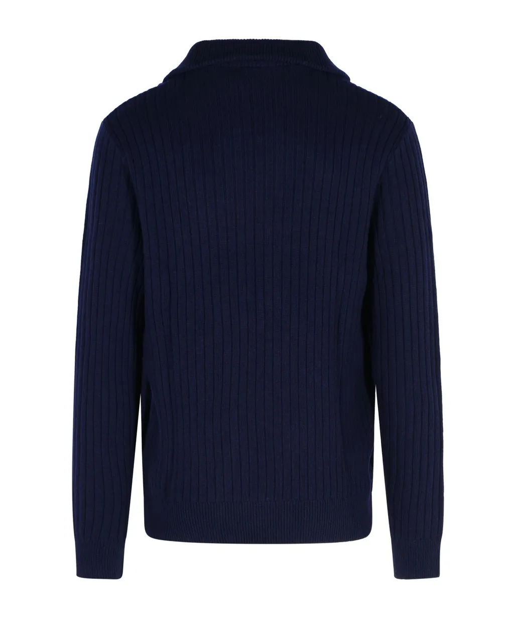 Ribbed Zip-Neck Sweater