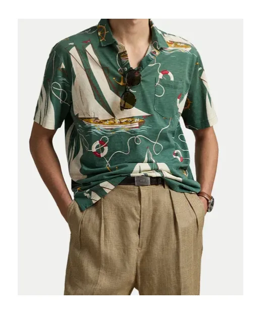 Sailboat-Print Short-Sleeve Polo Shirt