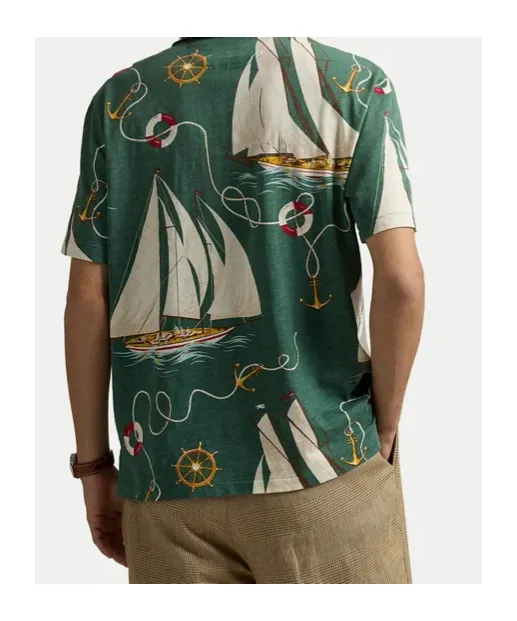 Sailboat-Print Short-Sleeve Polo Shirt